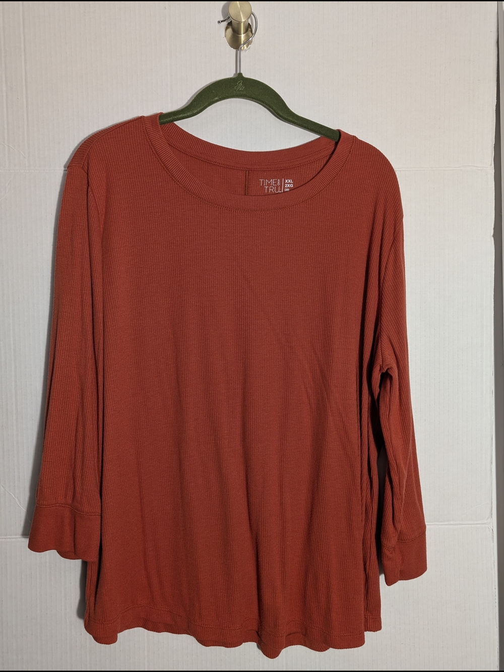 Time and Tru Rust Ribbed Long-Sleeve Top - XXL